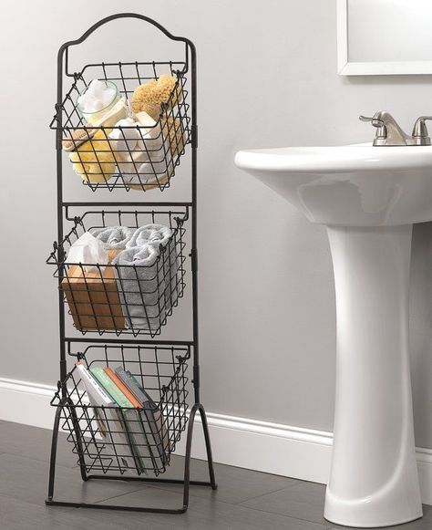 3-Tier Metal Basket Storage Bins Organization, Space Saving Bathroom, Wire Basket Storage, Bar Storage, Metal Basket, Entertainment Center Decor, Wire Storage, Small Bathroom Storage, Metal Baskets