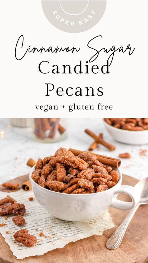 Cinnamon Sugar Cashews, Vegan Candied Pecans, Cinnamon Sugar Nuts Recipe, Sugared Nuts Recipe, Carnival Sweets, Candied Pecans Easy, Candied Pecans For Salad, Cinnamon Sugar Pecans, Sugar Pecans