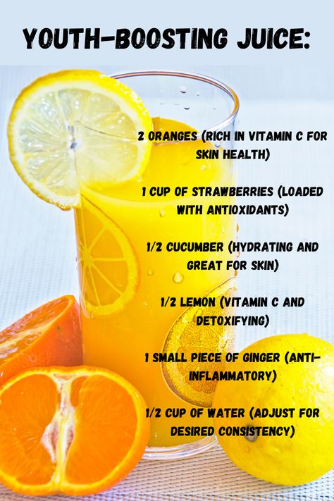 This juice is packed with #vitamins, #antioxidants, and hydration, which can help keep your skin glowing and promote overall #health for a #youthful feeling Best Juice Recipes For Skin, Anti Aging Juice Recipes, Face Glowing Juices, Skin Glow Juice Recipes, Skin Clearing Juice, Glowing Skin Juice, Cold Pressed Juice Recipes, Anti Aging Juice, Orange Juice Recipes