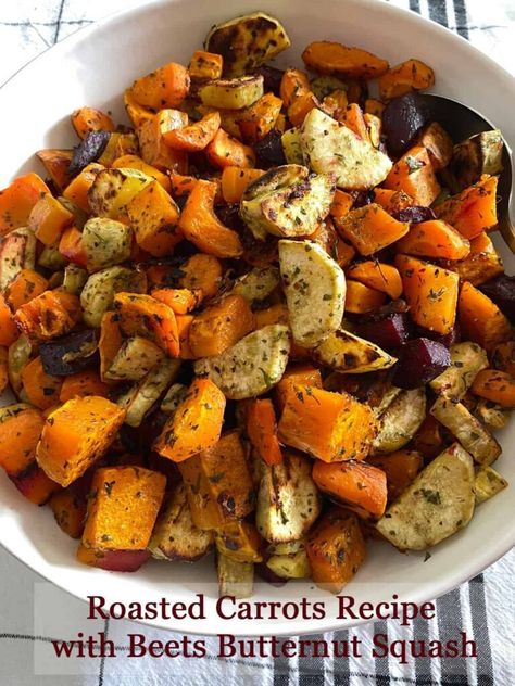 Roasted Carrots Recipe with Beets Butternut Squash Roasted Carrots And Butternut Squash, Roasted Butternut Squash And Carrots, Recipe With Beets, Roasting Beets In Oven, Roasted Carrots Recipe, Honey Roasted Carrots, Carrots Recipe, Baked Squash, Beet Recipes