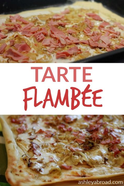 Tarte flambée is a traditional Alsatian dish kind of similar to pizza. It is essentially dough loaded with crème fraîche, onions and lardons. (Lardons are more or less bacon, by the way.) Needless to say, it’s really freaking tasty. Tarte Flambee Recipe, Pizza With Bacon, French Pizza, Travel Foodie, Abroad Travel, Drinking Around The World, Pizza Pie, Summer Entertaining, Time To Eat