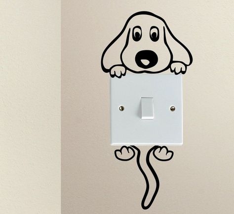 Cute Dog Cartoon Doggy Puppy Baby Pet light switch funny vinyl Love Heart decor funny wall art decal stickers Baseboard Kids Light Switch Decal, Simple Wall Paintings, Switch Decals, Cute Dog Cartoon, Puppy Baby, Dog Light, Diy Wall Painting, Dog Cartoon, Wall Painting Decor