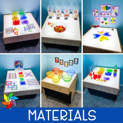 Light Table Ideas, Light Table Activities, Light Box Activities, Diy Light Table, Pattern Block Templates, Play To Learn Preschool, Table Activities, Calm Down Bottle, Sensory Lights