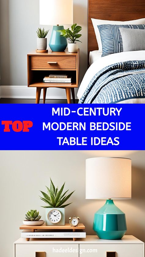 Infuse your room with timeless elegance and functional charm with Mid-Century Modern bedside tables. These sleek and stylish pieces feature clean lines, organic curves, and rich wood tones that complement any decor. Picture a walnut nightstand with tapered legs and brass handles, offering both aesthetic appeal and practical storage for your nighttime essentials. Or imagine a minimalist floating table with a simple drawer, perfect for keeping your space uncluttered and serene. Whether you opt for Minimalist Bedside Table Decor, Modern Bedside Table Ideas, Modern Bed Linen, Ideas For Your Room, Mid Century Modern Bedside Table, Bedside Table Ideas, Chic Bedside Table, Retro Side Table, Modern Bedside Tables