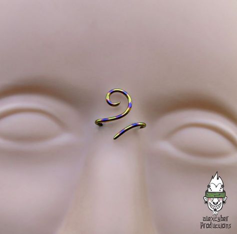 Third Eye Piercing, Bridge Piercing, Spiral Jewelry, Golden Jewelry, Body Mods, Nose Piercing, Third Eye, Piercing Jewelry, Nostril Hoop Ring