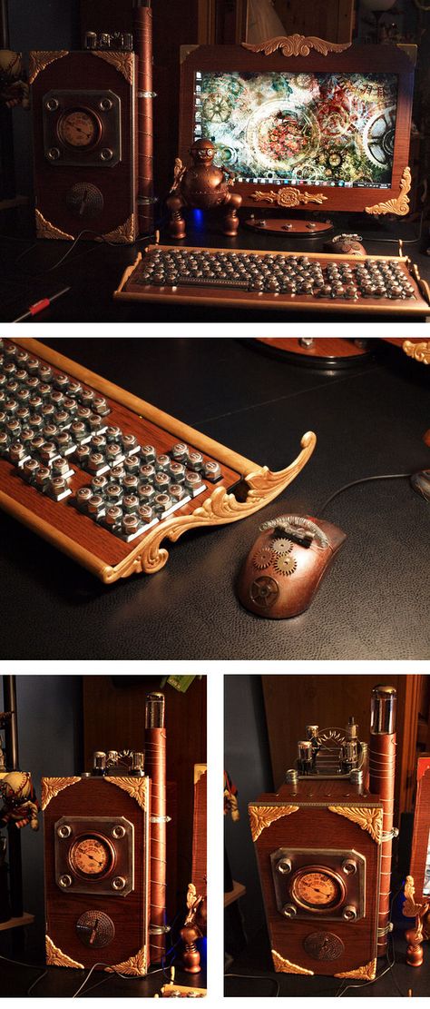 Steampunk PC, Keyboard and Mouse Details Steampunk Mirror Diy, Steampunk Computer, Steampunk Mode, Steampunk Furniture, Steampunk Gadgets, Steampunk Items, Steampunk Tendencies, Steampunk House, Diesel Punk