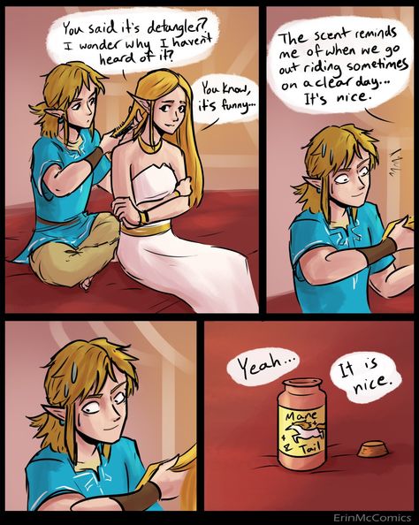 Link And Zelda Fan Art, Zelink Botw, Brushing Hair, Botw Link, Botw Zelda, Legend Of Zelda Memes, Zelda Funny, Link Zelda, Video Games Funny