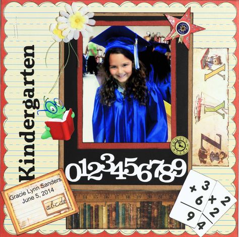 Kindergarten Graduation - Scrapbook.com Pre K Graduation Scrapbook Page, Graduation Scrapbook Ideas, Senior Scrapbook Ideas, Kindergarden Graduation, School Scrapbook Pages, Book Sketches, Family Scrapbook Layouts, School Layouts, Graduation Scrapbook