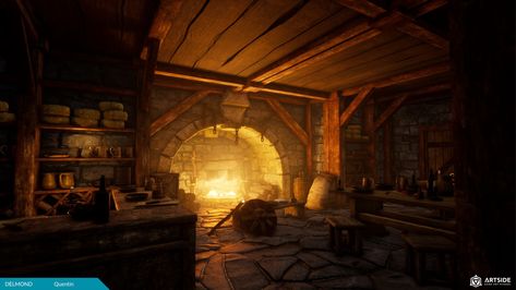 Tavern Fireplace, Tavern Concept Art, Old Tavern, Blacksmith Workshop, Blue Texture Background, Workshop Layout, Fire Art, Fantasy Art Landscapes, Book Nooks