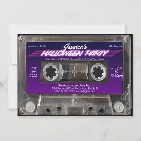 $2.92 | Retro 80s Themed Cassette Mixtape Halloween Party | Halloween Gift | halloween, retro 80s, cassette, mixtape, 1980 themed, neon sign, costume party, fun, colorful, dance Blue Cassette, Neon Birthday Party, 60th Birthday Party Invitations, Neon Retro, 50th Birthday Party Invitations, 80s Neon, Neon Birthday, Blue Invitation, 30th Birthday Invitations