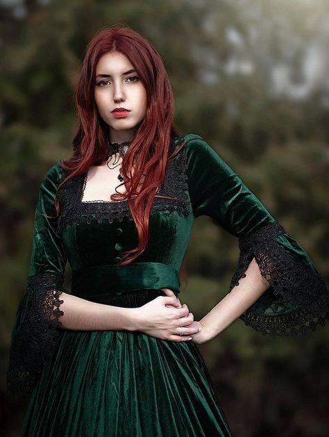 Rose Blooming Green Velvet Ball Gown Theatrical Victorian Gown - DarkinCloset.com Green Velvet Wedding Dress, Green Victorian Dress, Green Velvet Gown, Velvet Ball Gown, Black Bridal Dresses, Velvet Wedding Dress, Rose Blooming, Gothic Victorian Dresses, Green Ball Gown