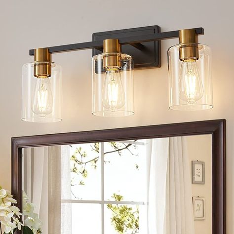 Bathroom Lights 3 Light Black and Gold Bathroom Lights, Industrial Wall Mounted Mirror Wall Lights with Glass Cover Bathroom Vanity Lights, Bathroom Farmhouse Bedroom Dressing Lights - Walmart.com Mirror Wall Lights, Hallway Staircase, Lights For Bathroom, Dresser Lamps, Gold Light Fixture, Black And Gold Bathroom, Vanity Lights Bathroom, Vanity Lamp, Room Dressing