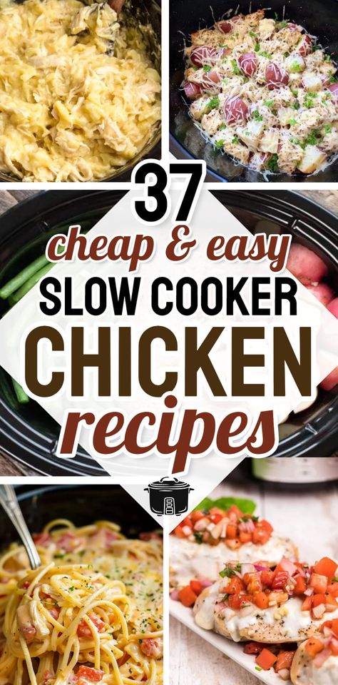 37 cheap easy slow cooker chicken recipes for simple crock pot family meals and easy dinner recipes for family with kids budget cheap meals easy low mess dinner cheap dinner recipes for a family Quick Delicious Crock Pot Meals, Cheap Dinner Recipes Crockpot, Picky Crockpot Recipes, Rock Pot Meals Easy, Budget Crock Pot Meals, Budget Meals Crockpot, Easy Chicken Recipes With Few Ingredients Crock Pot, All In Crockpot Recipes, Budget Friendly Crockpot Meals Families