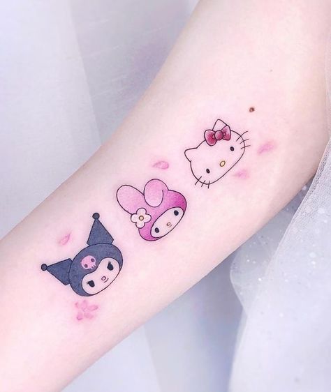 50 Rad Cat Tattoos To Immortalize Your Companion Kuromi Tattoo Aesthetic, My Melody Tattoo Ideas, Tatuajes Hello Kitty Tattoos, Sanrio Tattoo Ideas, Cute Cat Tattoos, My Melody Tattoo, Kawaii Tattoo Ideas, Melody Tattoo, Kuromi Tattoo