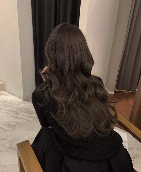 Very Dark Ash Brown Hair, Soft Brown Hair Asian, Chocolate Brown Hair Color Korean, Korean Dark Brown Hair Color, Brunette Hair Korean, Korean Hair Color Dark Brown, Korean Hair Color Dark, Chocolate Ashy Brown Hair, Dark Ash Hair Color Brown