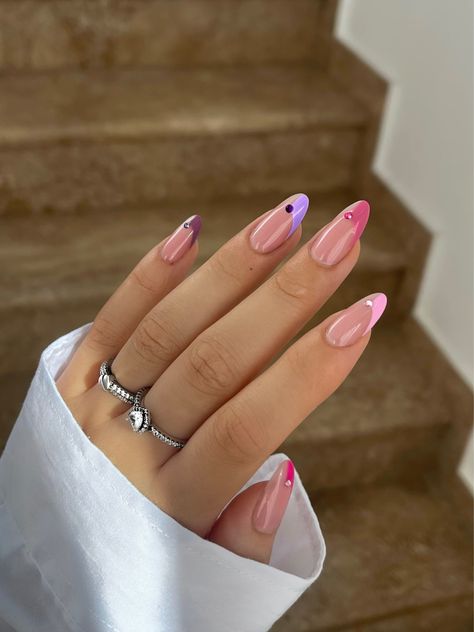 Half french nails with colorful colors perfect for any seasons💓 Half French Nails, Nails Ideas, French Nails, Makeup Nails, Glitter, Nails, Makeup, Color, Make Up