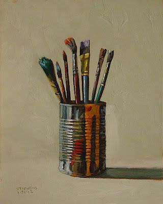 Daily Painting: painted can with brushes 8x10 Paintbrush Aesthetic, Pretty Paintings, Still Life Artists, Oil Painting Inspiration, Mosaic Art Projects, Paint Brush Art, Daily Painting, Still Life Art, Mid Century Modern Art