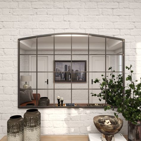 Gracie Oaks Shandi Iron Rectangle Mirror & Reviews - Wayfair Canada Horizontal Mirrors, Mirror Dining Room, Industrial Mirrors, Black Wall Mirror, Entryway Mirror, Contemporary Wall Mirrors, Bar Mirror, Dining Room Wall Decor, Living Room Mirrors