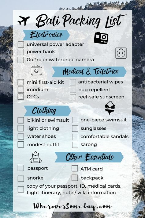 What to pack for a trip to Bali | This packing list covers all the essentials that should be in your bag when you pack for Bali! PLUS a few things you definitely should NOT pack for Bali. #Balipackinglist #whattopackforBali #Bali #Balitraveltips #BaliIndonesia #Balitravel #Balivacation Bali Travel Packing List, Moving To Bali, Bali Packing List Woman, Bali Indonesia Outfit Ideas, What To Pack For Bali, What To Wear In Bali, Bali Packing List, Bali Outfits, Bali 2023