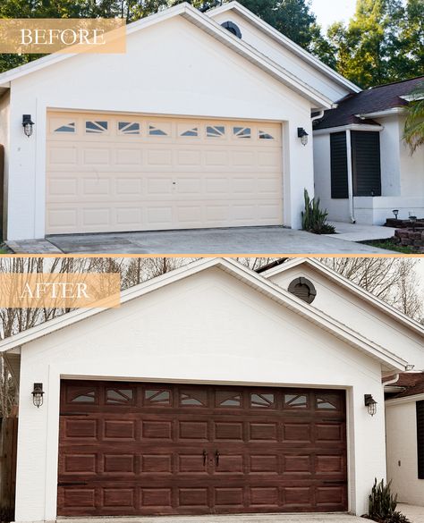 Garage Door Update, Diy Garage Door Makeover, Faux Wood Garage Door, Garage Door Colors, Metal Garage Doors, Garage Door Paint, Garage Door Hardware, Garage Door Decor, Garage Door Types