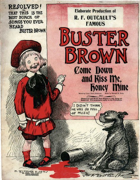 Sheet Music Art, Buster Brown, Old Sheet Music, Musical Comedy, Vintage Illustrations, Affordable Art Prints, Vintage Sheet Music, Music Covers, Vintage Ephemera