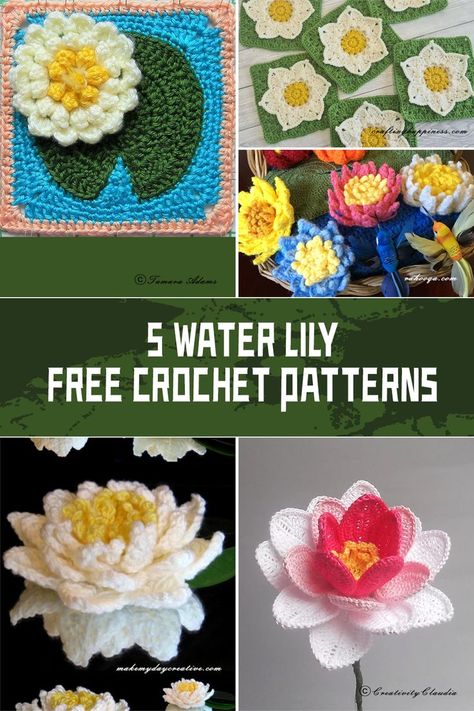 These Water Lily FREE Crochet Patterns are sure to bring a touch of natural beauty to your creations #freecrochetpatterns Water Lily Crochet Pattern Free, Water Lily Crochet Pattern, Crochet Water Lily Free Pattern, Crochet Lilly Pad Free Pattern, Crochet Lily Pad Pattern Free, Lily Pad Crochet Pattern, Crochet Lotus Flower Free Pattern, Crochet Lilypad, Crochet Lily Pattern Free