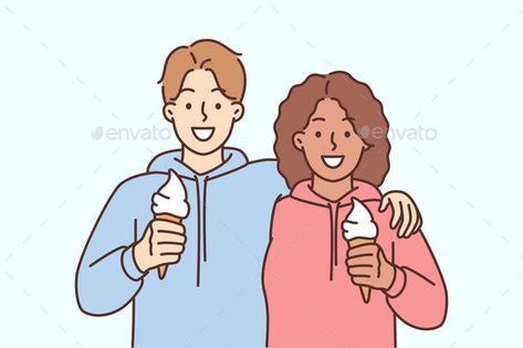 Smiling Interracial Couple Hug Eat Ice Cream Man And Woman Embrace, Couple Eating Ice Cream, Aesthetic Illustrations, Minimal Drawing, Happy Man, Minimal Drawings, Couples Play, Hugging Couple, Interracial Couple