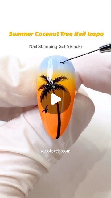 sooolovely_official on Instagram: "Summer coconut tree nail tutorial ✨✨🌴

Product used:
Fluorescent Color Nail Pigments Set 
Nail Stamping Gel-(Black)

🛒Shop at sooolovely.com

#nails #gelnails #nailoftheday #nailofinstagram #nailinspiration #naildesign #nailart #nailartist #nailswagg #diynails #manicure #nailtechnician #nailartist #summernails" Coconut Tree Nail Art, Nail Art Coconut Tree, Coconut Tree Nail Art Step By Step, Coconut Nail Art, Palm Tree Gel Nails, Easy Palm Tree Nail Design, Bright Nails With Palm Trees, Tree Nail Art, Tree Nails