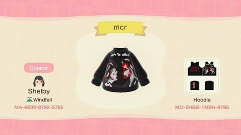 Animal Crossing Design Codes Clothes Grunge, Animal Crossing Grunge Island, Goth Acnh Codes Clothes, Scene Animal Crossing Outfits, Mcr Animal Crossing, Animal Crossing Codes Clothes Goth, Emo Acnh Clothes, Grunge Acnh Clothes, Acnh Emo Clothing