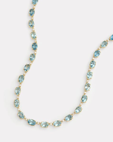 18K Yellow Gold Aquamarine Oval Necklace with Diamonds, .74 TCW16 Inches Style# YNOAQW Fine Jewelry Aquamarine Necklace, Gold Aquamarine Necklace, Elegant Oval Aquamarine Necklaces, Aquamarine Jewelry Necklace, Formal Oval Aquamarine Necklace, Oval Aquamarine Necklace, Gems Necklace, Spring Jewelry Trends, Necklace With Diamonds