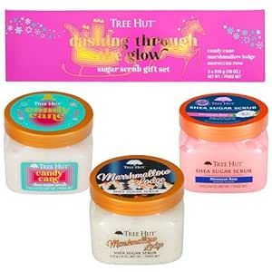 Tree Hut Dashing Through the Glow Body Scrub Gift Set - Includes 1x Candy Cane (18 oz), 1x Marshmallow Lodge (18 oz), 1x Moroccan Rose Shea Sugar Scrub (18 oz) Candy Cane Tree Hut, Tree Hut Moroccan Rose Body Butter, Tree Hut Candy Cane Scrub, Tree Hunt Body Scrub Collection, Tree Hut Body Scrub Cotton Candy, Body Scrub Gift, Shea Sugar Scrub, Moroccan Rose, Tree Hut