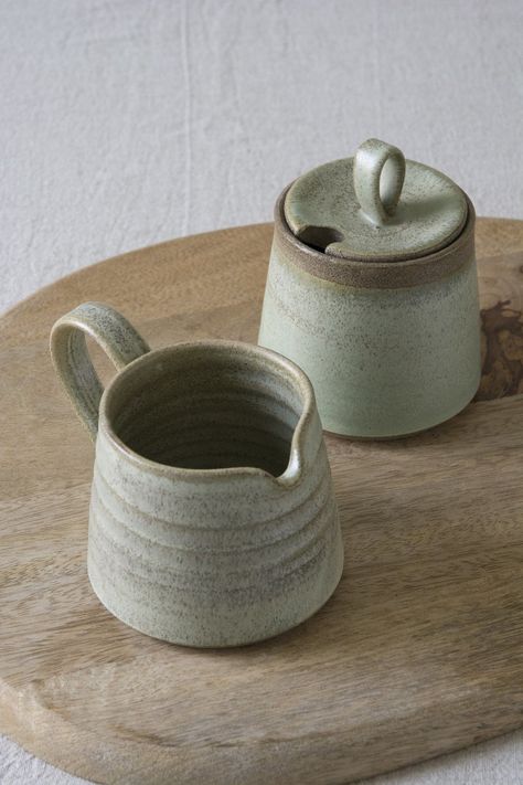 Pottery Jars, Green Pottery, Cerámica Ideas, Green Sage, Sugar Bowls And Creamers, Pottery Jug, Hand Thrown Pottery, Pottery Pitcher, Wheel Thrown Pottery