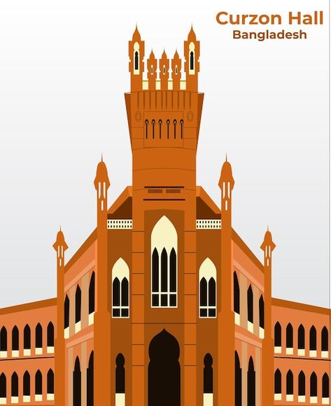 Dhaka Illustration, Curzon Hall, Dhaka City, National Assembly, Dhaka Bangladesh, Premium Vector, Architecture, Building