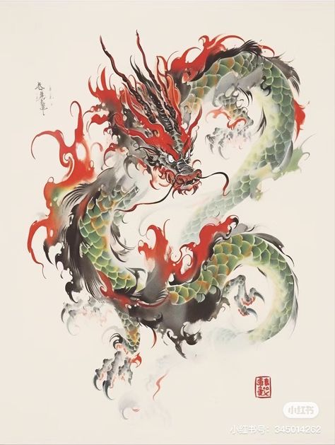 Chinese Painting Dragon, Chinese New Year Dragon Wallpaper, Chinese Dragon Sketch, Japanese Art Dragon, Japanese Dragon Painting, Chinese Dragon Painting, Ryu Dragon, Chinese Dragon Drawing, Dragon Tattoo Drawing