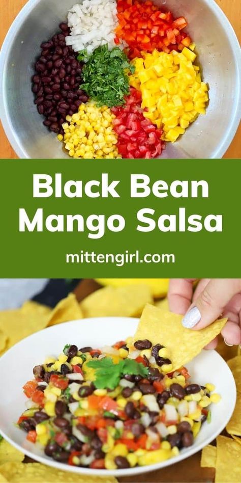 Black Bean Dip Recipe, Black Bean Salsa Recipe, Bean Salsa Recipe, Salsa Salad, Mango Salsa Recipes, Homemade Salsa Recipe, Delicious Veggies, Homemade Chips, Easy Salsa