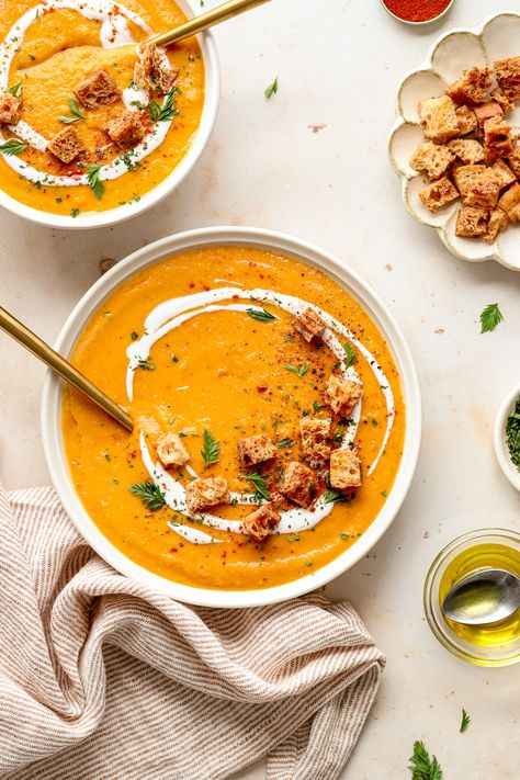 Carrot Lentil Soup, Recipes Carrots, Dutch Oven Soup, Carrots And Parsnips, Carrot And Lentil Soup, Lentil Vegetable Soup, Dairy Free Soup, Cozy Soup, Chicken And Butternut Squash