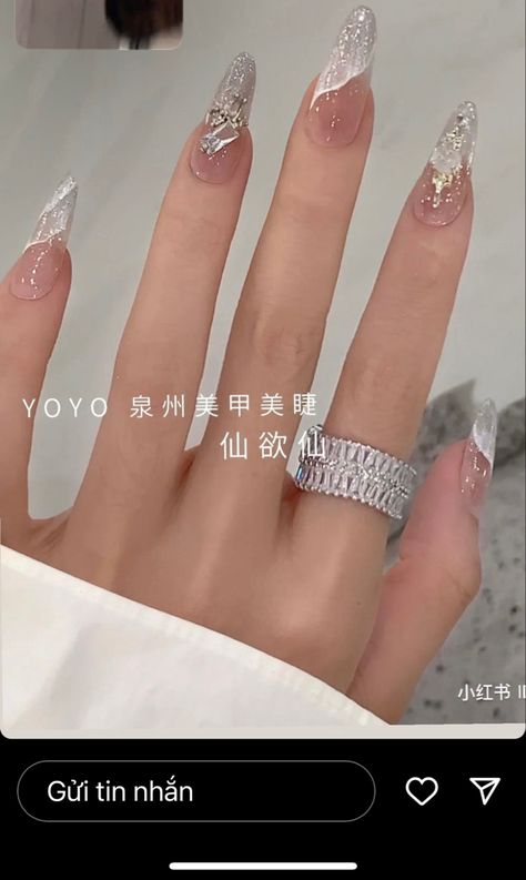 Silver Douyin Nails, White Douyin Nails, Jelly Nail Designs, Asian Nails, Hello Nails, Fancy Nails Designs, Nail Shimmer, Grunge Nails, Pretty Gel Nails