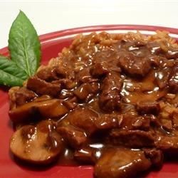 Beef Tips and Merlot Gravy with Beef and Onion Rice - Allrecipes.com Beef Merlot, Onion Rice Recipe, Beef Tips And Rice, Onion Rice, Beef Tips And Gravy, Liver And Onions, Beef Tips, Crock Pot Cooking, Beef Dishes