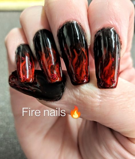 Nails Fire Red, Volcano Nail Art, Red Fire Nails Designs, Bonfire Night Nails, Bonfire Nails, Red Fire Nails, Bike Nails, Fire Nails Designs, Spicy Nails