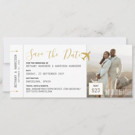 Wedding Save The Date Photo Boarding Pass Ticket #zazzle #weddinginvitations #birthdayinvitations #babyshowerinvitations #zazzleinvitations #monogram #businesscards #graduation #homedecor Dreams Resort Cancun Wedding, Anniversary Destinations, Cabo Wedding, Date Photo, Cabo Weddings, Wedding Invitation Card Design, Save The Date Photos, Destination Wedding Invitations, Invitation Ideas