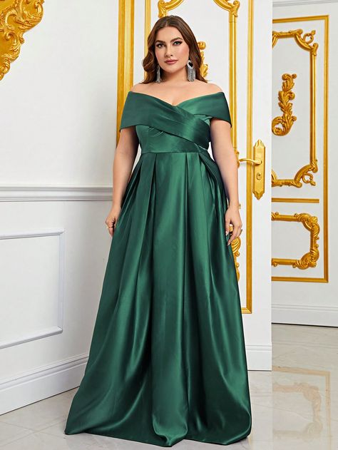 Green  Collar Short Sleeve Satin Plain A Line Embellished Non-Stretch  Weddings & Events Red Fancy Dress, Satin Formal Gown, Satin Halter Dress, Green Formal Dresses, Satin Formal Dress, Satin Ball Gown, Colorful Dresses Formal, Verde Smeraldo, Business Formal Dress