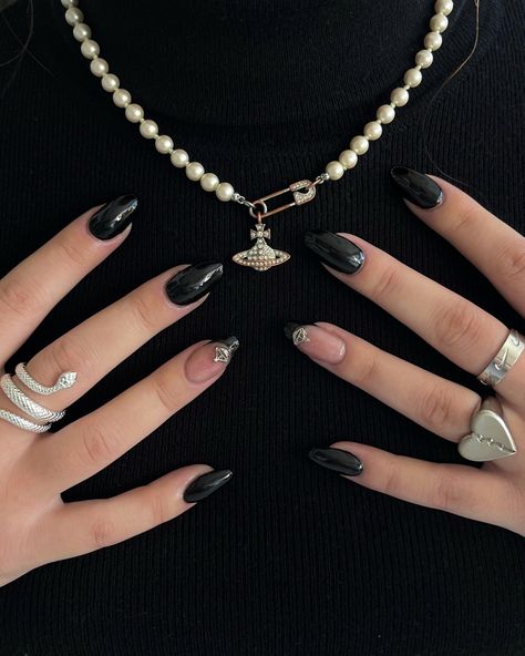 Viviane Westwood Nails, Vivienne Westwood Nails, Vivien Westwood, Black Vivienne Westwood, Short Nail Designs, Adidas Outfit, Nail Charms, Nails Inspo, Nails Ideas