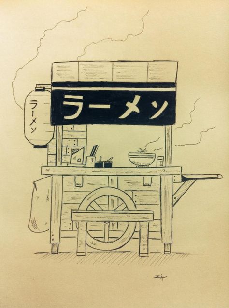 Japanese Shop Drawing, Ramen Stand, Ramen Sketch, Ramen Shop Drawing, Ramen Cart, Ramen Shop Illustration, Ramen Shop Aesthetic, Ramen Drawing, Church Banners Designs