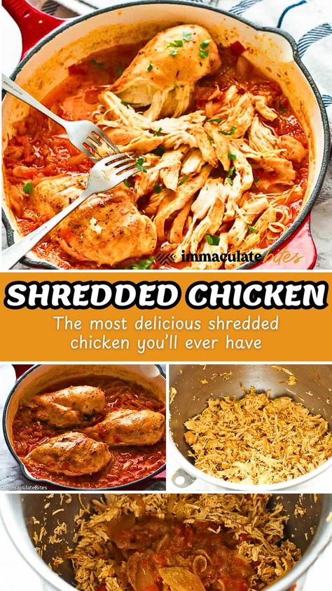 Shredded Chicken is perfectly moist and seasoned chicken breast shredded into tender bits, ideal for a variety of meals. This versatile dish freezes well, making it perfect for your weekly meal prepping. Enjoy the most delicious shredded chicken that complements all your favorite recipes! #ShreddedChicken #MealPrep #HealthyEating #ChickenRecipes #EasyCooking Chicken For Meal Prep, Shredded Chicken Thighs, Seasoned Chicken Breast, Make Shredded Chicken, Quick And Easy Meals, Avocado Salad Recipes, Seasoned Chicken, Shredded Chicken Recipes, Boiled Chicken