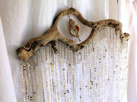 Beading Boho style Ethereal Decor, Takken Decor, Crystal Mobile, Driftwood Mobile, Deco Nature, Bohemian Crystal, Deco Boheme, Driftwood Crafts, Sticks And Stones