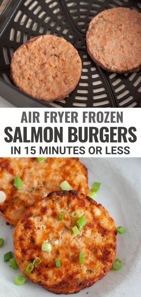 Frozen Salmon Burgers, Air Fryer Frozen Salmon, Seafood Burger, Cook Frozen Salmon, Air Fryer Recipes Chicken Wings, Salmon Patty, Fried Salmon Patties, Air Fryer Recipes Low Carb, Salmon Burger Recipe