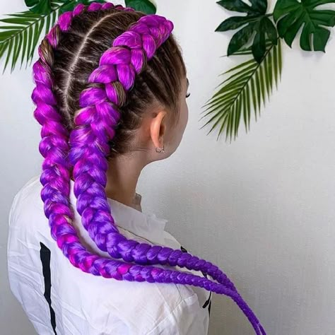 French Braid With Color Extensions, Two French Braid With Extensions Hair Colors, Braided In Colored Extensions, Color 4 Braids, Colorful French Braids Extensions, Hair Braids For Long Hair, Colorful Hair Extensions Braids, Colorful Braided Hair Extensions, 4 Braids Hairstyle