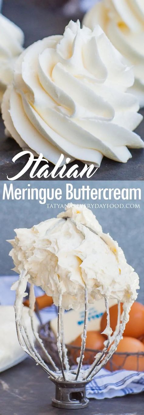 Italian Meringue Buttercream Recipe (video) - Tatyanas Everyday Food French Buttercream, Italian Meringue Buttercream, Italian Buttercream, Meringue Frosting, Food Italian, Cake Frosting Recipe, Italian Meringue, Meringue Buttercream, Gateaux Cake