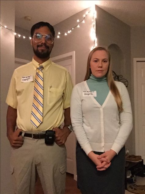 Dwight Schrute and Angela Martin! The Office Halloween Costume! Dwight And Angela Couple Costume, Spring Nails 2020 Gel, Dwight Schrute Costume, The Office Halloween Costumes, Angela The Office, The Office Costumes, Office Costumes, Gel Spring Nails, Dwight And Angela