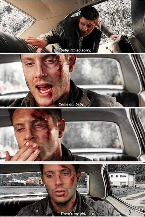 Dean and "Baby" Baby Supernatural, Impala Supernatural, Supernatural Season 3, Supernatural Men, Supernatural Baby, Impala 67, Spn Memes, Supernatural Gifs, Supernatural Wallpaper